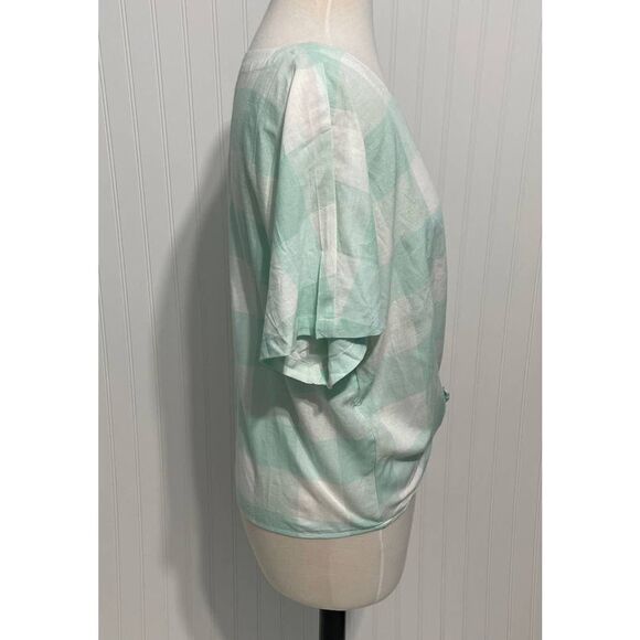 Style & Co. Gingham Tie Front Short Sleeve Button Up Linen Top Mint White Medium - Picture 11 of 12